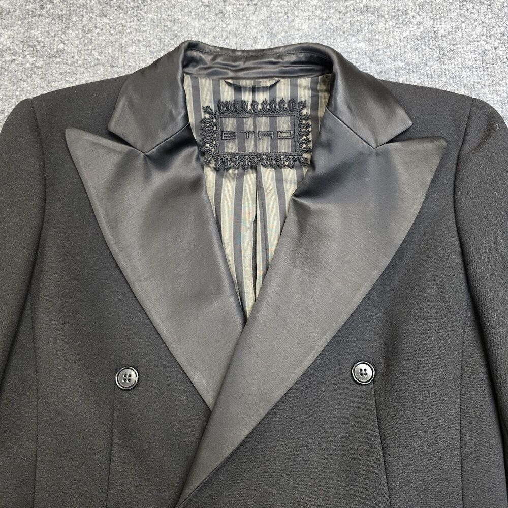 Etro Tuxedo Style Double Breasted Button Blazer Jacket Black Women's Sz EU 42 - Picture 2 of 11